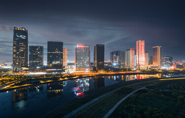 Fototapeta na wymiar Night view of CBD in Yiwu City, Zhejiang Province, China