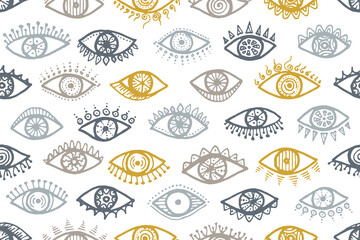 Different open eyes ethnic endless pattern.