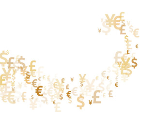 Euro dollar pound yen gold icons flying money vector illustration. Business pattern. Currency