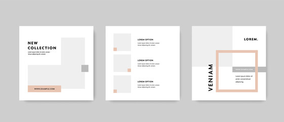 Social media posts layouts for instagram and facebook, square graphic templates with minimalistic look, place for photo, modern business web banners