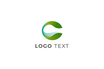 Letter c green leaves eco logo