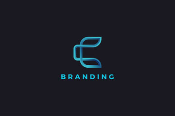 Letter C 3d line art blue color minimal logo