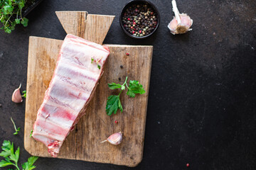 raw ribs fresh pork meat on the bone beef or lamb snack meal copy space food background rustic. top view