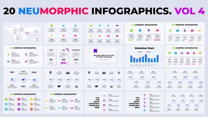 Fototapeta na wymiar Neumorphic infographics. Vector business timeline info graphic. Presentation graph, diagram template. 3, 4, 5, 6, 7, 8 steps.