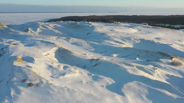 Aerial view of dunes in winter. Gray dunes are dunes that run across the Nagliai Nature Reserve on the Curonian Spit, Lithuania