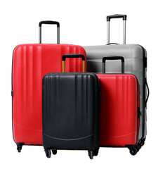 Modern suitcases for travelling on white background