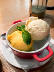 Ice cream bowl on a table