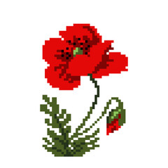 flower cross stitch pattern. Pixel flower image. Vector illustration.