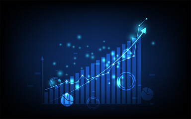 technology business background, graph financial with social network diagram concept, futuristic digital innovation background