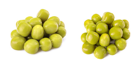 green canned peas, isolated on a white background.