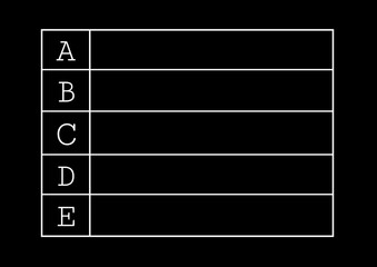 Composition of tier list in white letters and white grid on black background