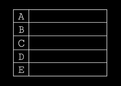 Composition of tier list in white letters and white grid on black background