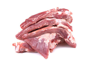 Raw pork ribs are isolated on a white background.Preparation of meat dishes.