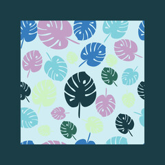Card in green background with tropical leaves