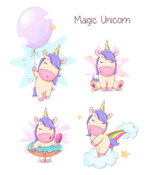 Cute unicorn. Magic unicorn cartoon character