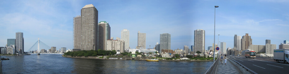 Fototapeta na wymiar Panoramic view of Tokyo Bay, Japan. Scenery of skyscrapers in Tokyo.
