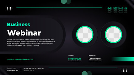 Website banner template for Business webinar, marketing webinar, conference event etc. With green and black modern background