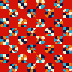 Shapes made of curved squares. Mosaic with geometric shapes. Seamless pattern. Design with manual hatching. Textile. Ethnic boho ornament. Vector illustration for web design or print.
