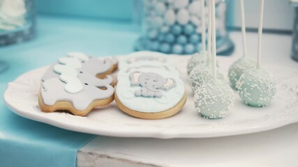 Tasty marzipan sweets served on the baptism or baby shower