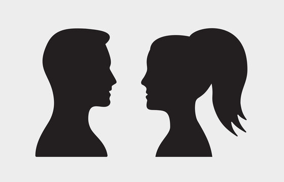 Man and woman face silhouette icon on white background. Vector illustration.