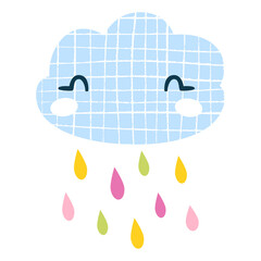naive illustration, cute illustration, simple illustration, drop, white, blue, raindrop, doodle, summer, baby shower, greeting card, baby girl, weather, face, water, nursery, decoration, cartoon, funn