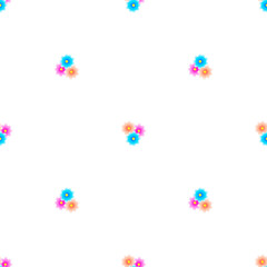 Vector seamless pattern with multi-colored flowers on a white background. Use in fabric, wrapping paper, wallpaper, bags, clothes, dishes, cases on smartphones and tablets.