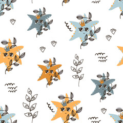 Seamless pattern with starfishes.
