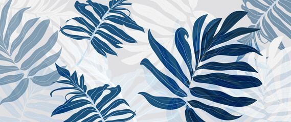 Abstract art tropical leaves background vector. Wallpaper design with watercolor art texture from palm leaves, Jungle leaves, monstera leaf, exotic botanical floral pattern. Design for banner, cover,  © TWINS DESIGN STUDIO