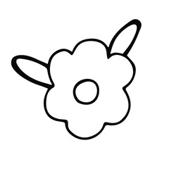 Cute flower doodle in hand drawn simple style. Floral vector illustration of childish drawing plant with leaves element for design isolated on white background. Black ink line art
