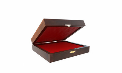 Opened square wooden box mockup, casket packaging. 3d rendering