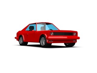 Fototapeta na wymiar Simple Polygonal Red Race Sport Coupe Car Icon on White Background