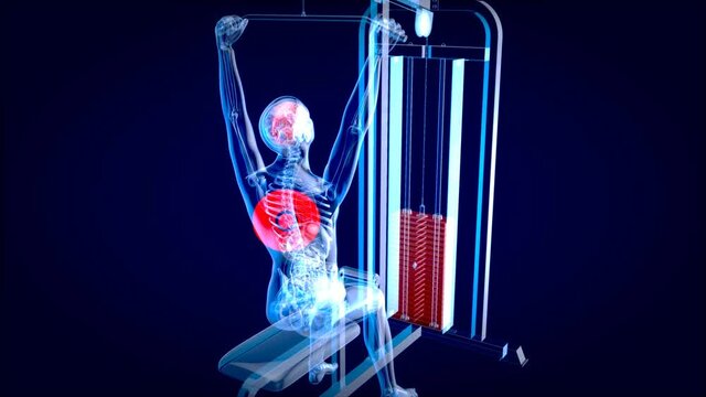 Abstract 3D art of a man on the Lat pulldown machine