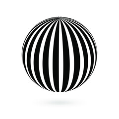 Decorative ball with black vertical stripes on white. Design elements for advertising flyer, presentation template, brochure layout, book cover. Vector 3d graphics.