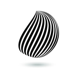 Decorative hemisphere with black vertical wavy stripes on white. Design elements for advertising flyer, presentation template, brochure layout, book cover. Vector 3d graphics.