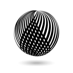 Decorative ball with black vertical stripes on white. Design elements for advertising flyer, presentation template, brochure layout, book cover. 