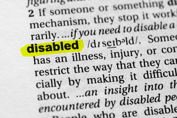 Highlighted word disabled concept and meaning - obrazy, fototapety, plakaty