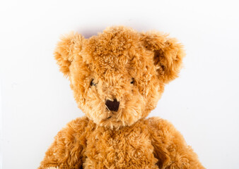 Obraz premium Stuffed plush cute bear, portrait, isolated on white gift toy