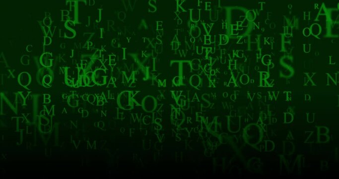 Letters scrolling across a green screen. Loop