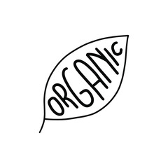 Organic icon. Outline leaf with the inscription ORGANIC written on it.
