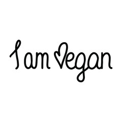 Inscription i am vegan vector image. Heart instead of the letter V.