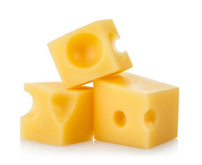 Delicious cheese cubes, isolated on white background