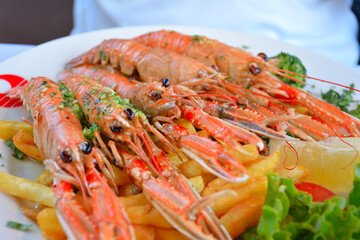 Mediterranean food, shrimps plate - Vrsar, Croatia