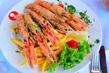 Mediterranean food, shrimps plate - Vrsar, Croatia