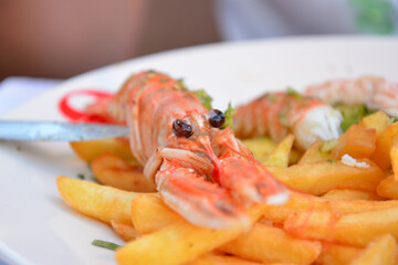 Mediterranean food, shrimps plate - Vrsar, Croatia