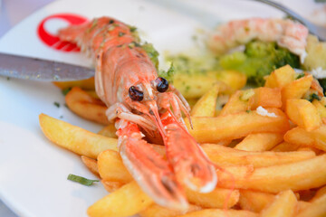 Mediterranean food, shrimps plate - Vrsar, Croatia