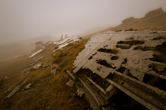 An old wing in amongst the B-29 Superfortress Crash wreckage in the peak district