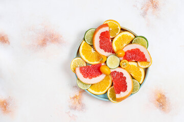 Assorted fresh citrus fruits,lemon,orange,lime,grapefruit,kumquats.
