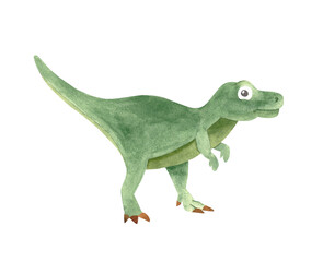 Watercolor pink dinosaur illustration; cute tyrannosaurus rex isolated on white for baby nursery decoration, clothing, print