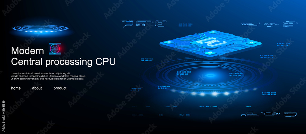 Poster cpu processor for processing large amounts of information. electronic microprocessor for computer or