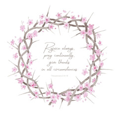 Beautiful elegant watercolor crown of thorns resurrection illustration with inspiring comforting Bible quote
